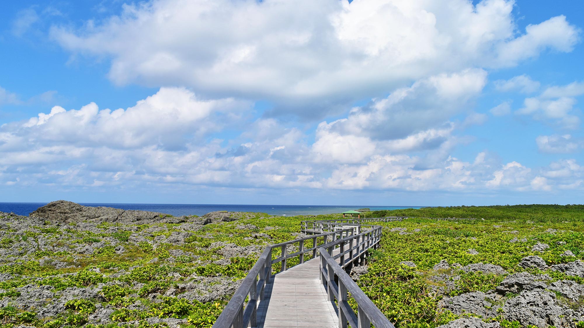【通り池】高い空と沖縄ブルーの海、緑のバランスが絶妙にマッチしています。