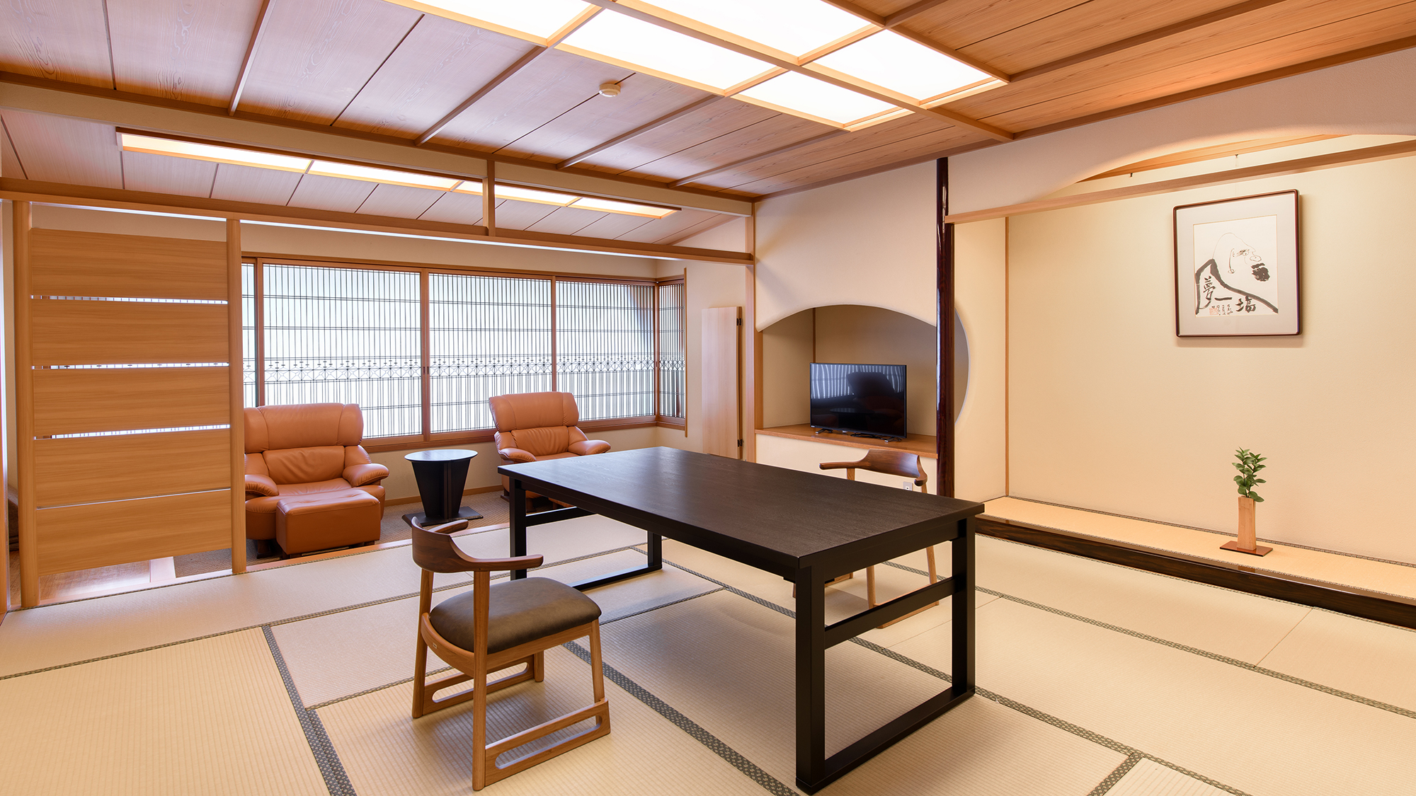 B【本館/54平米～】和室12.5畳＋檜の源泉内風呂付き（一例）