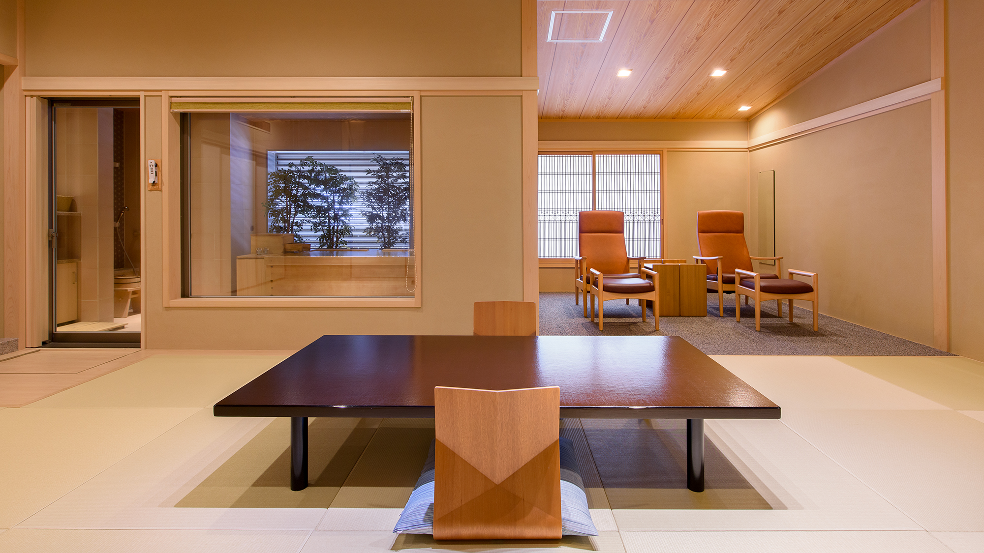 H【離れ棟/64平米～】和室12.5畳+檜の源泉室内露天風呂付き（一例）