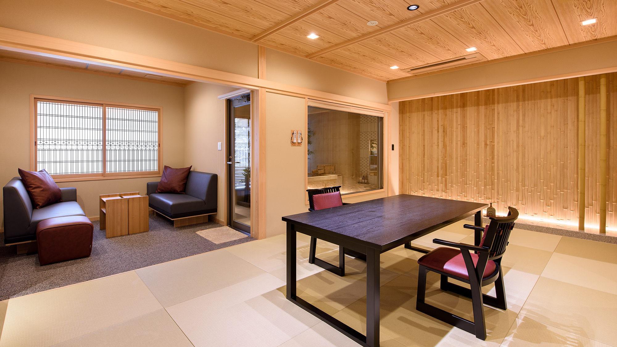 F【本館/54平米～】和室12.5畳＋檜の源泉室内露天風呂付き（一例）