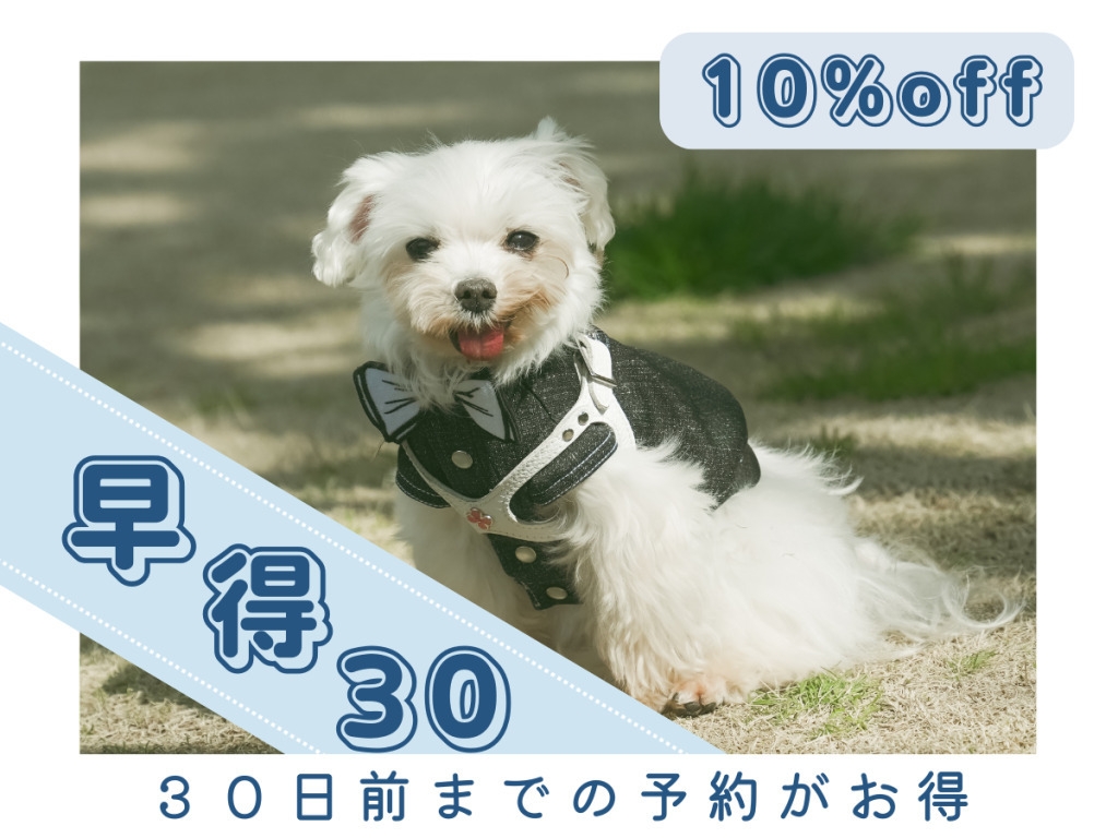 【早得30】お一人につき10％OFF＆愛犬の選べるおやつ付き☆30日前までの予約でわんだふる☆