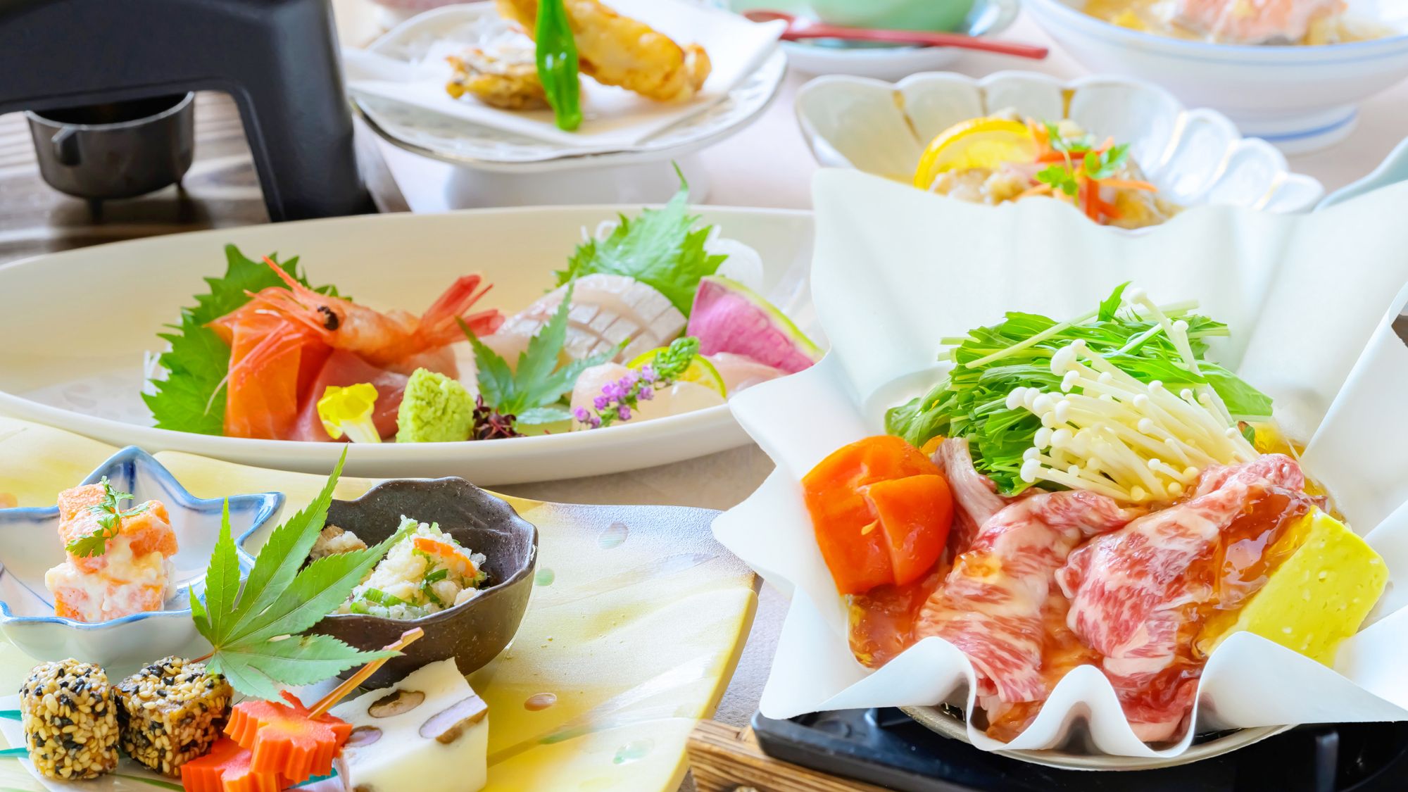 贅沢！和牛ロースと越のルビーのすき焼きがメイン！グレードアップ「秋のあおい会席」