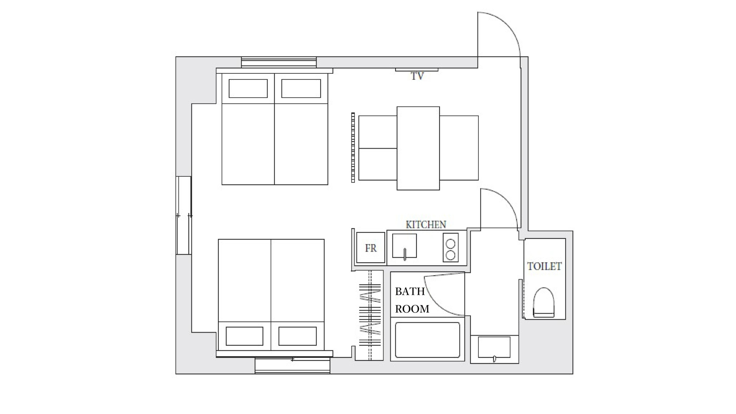 アパートメント（4シングル）間取り図