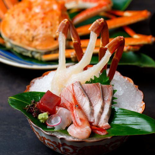 古香里庵「活蟹の蟹刺・蟹しゃぶ・蟹茹」の創作懐石