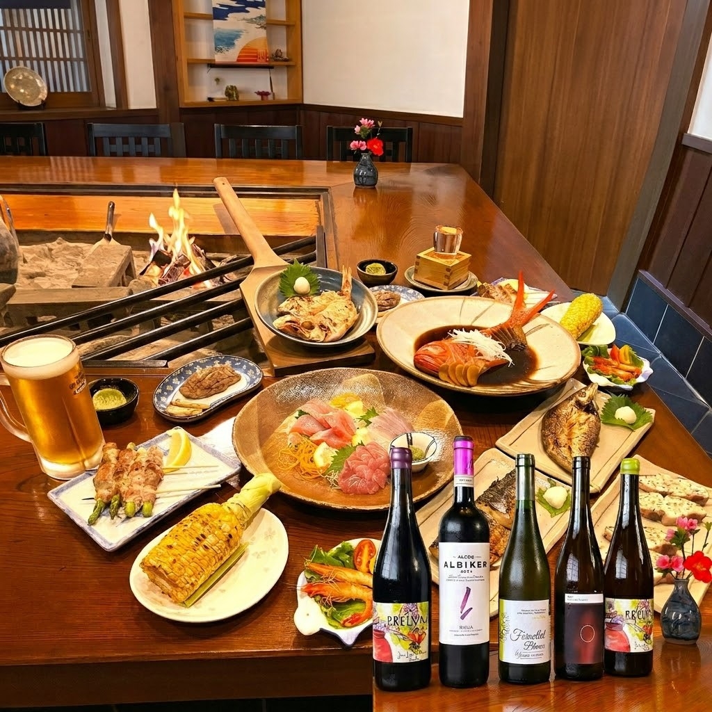 【希少な自然派ワイン付】 刺・煮・焼の金目鯛×炉ばた焼！極上のペアリングを味わう贅沢旅