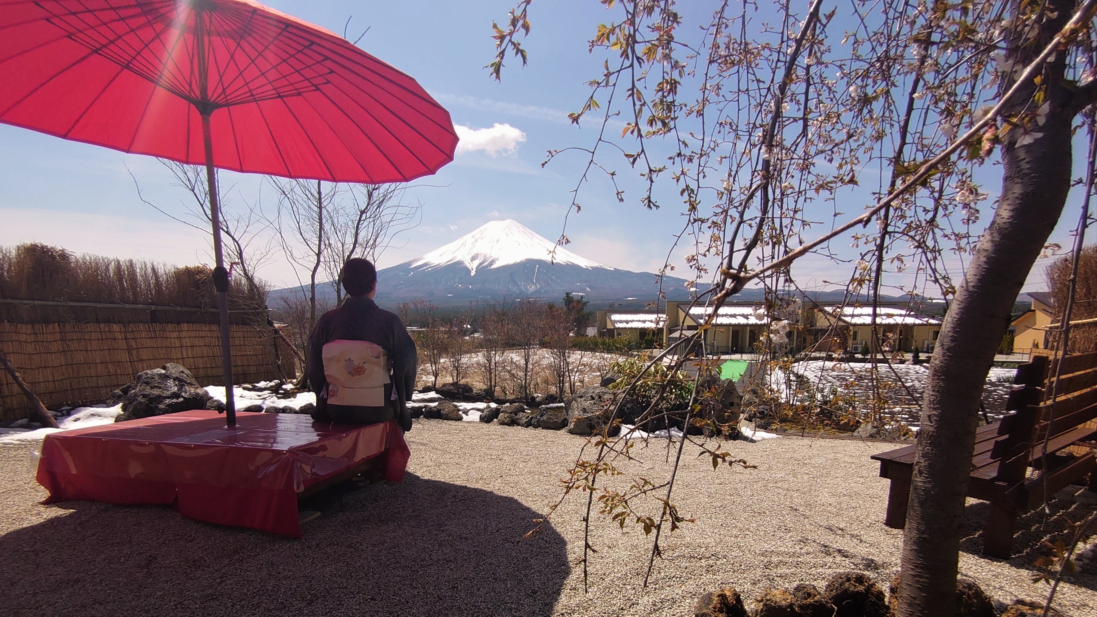 敷地内の富士山絶景ポイントにて