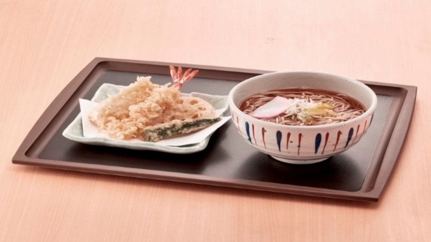 １階「天丼てんや」朝食　天ぷら蕎麦（温）