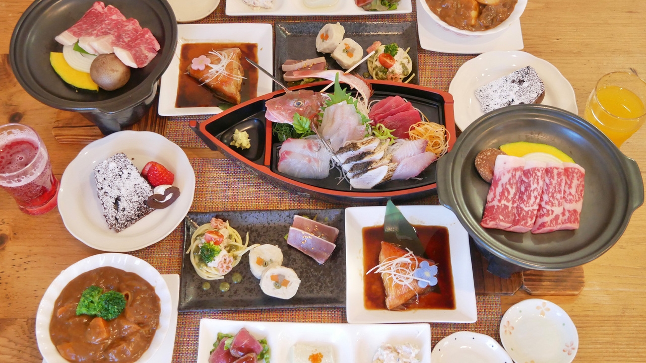 【直前割】飲み放題＆地魚舟盛り＆国産牛の2食付！貸切温泉でリフレッシュ♪