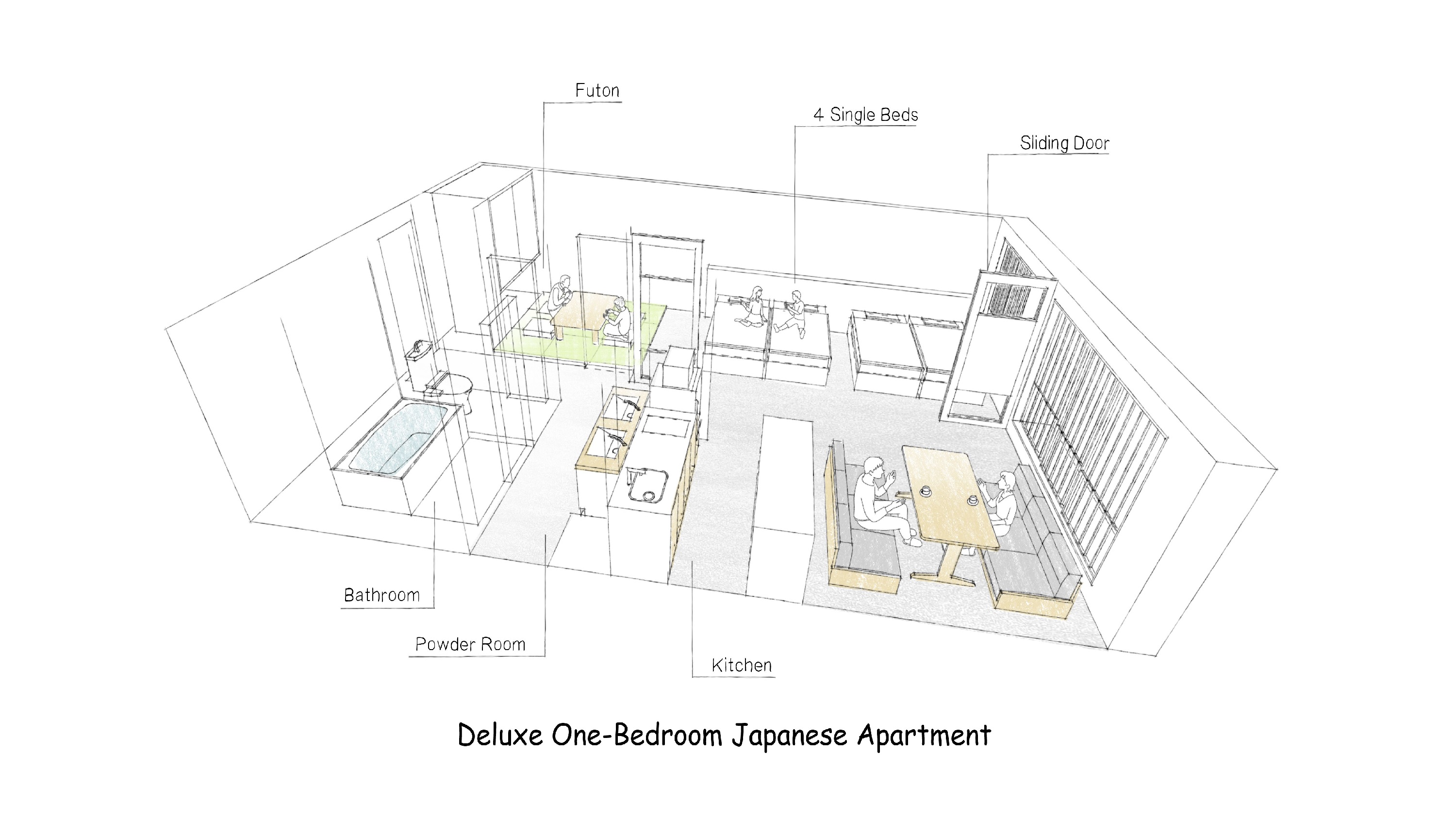 デラックス1ベッドルームジャパニーズアパートメント