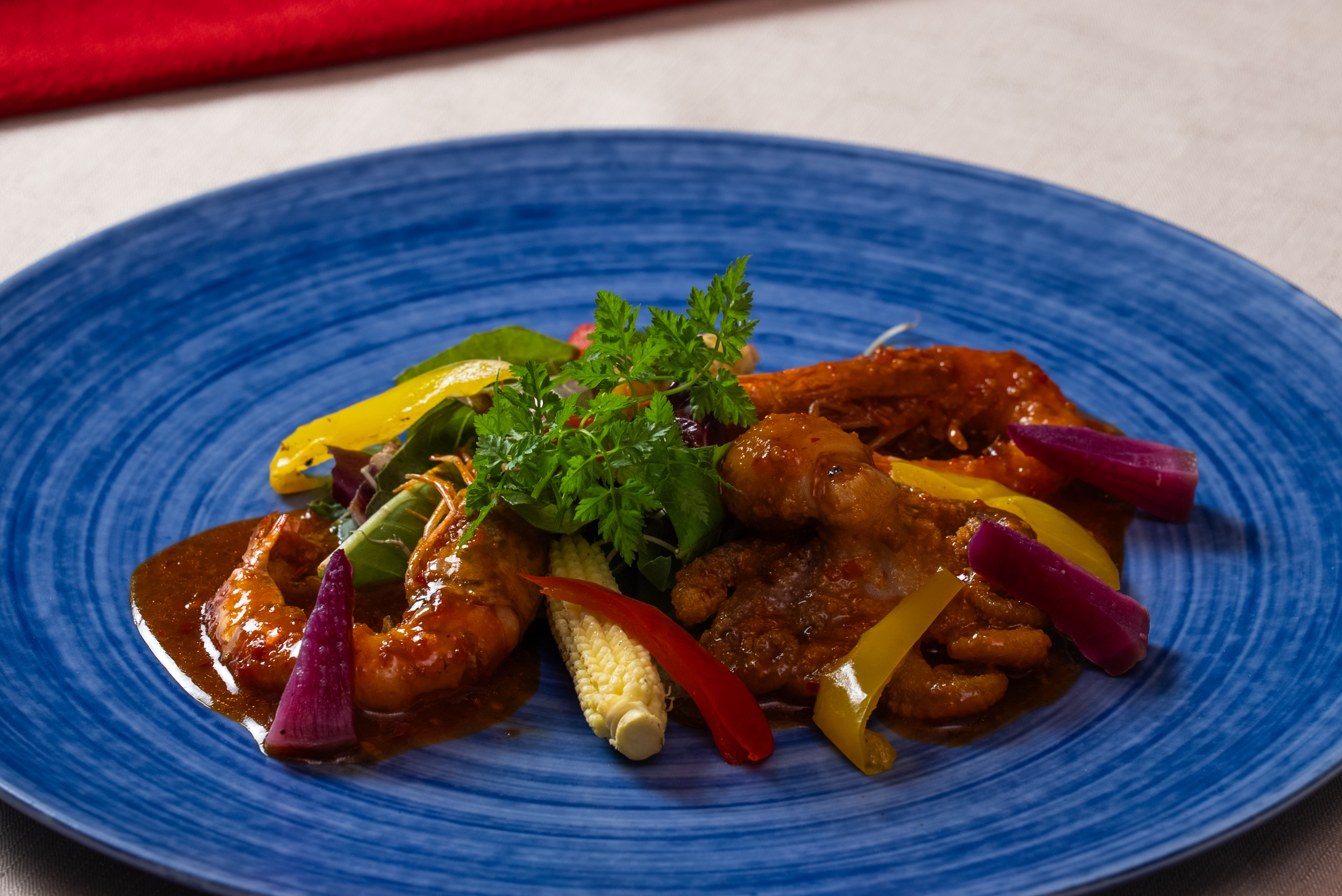 【夕食】シーズンディナーコース《韓国》｜イイダコと有頭エビのチョリム