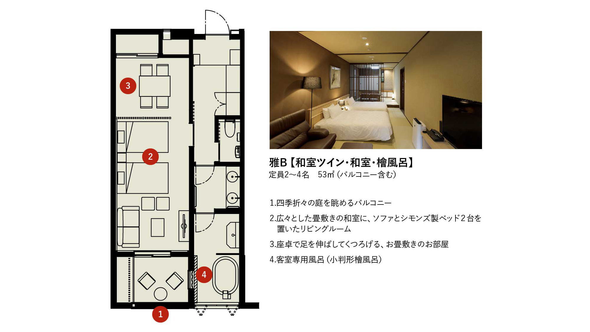 【檜風呂＋テラス付き】寛ぎ和室＆和室ツインルーム間取り図