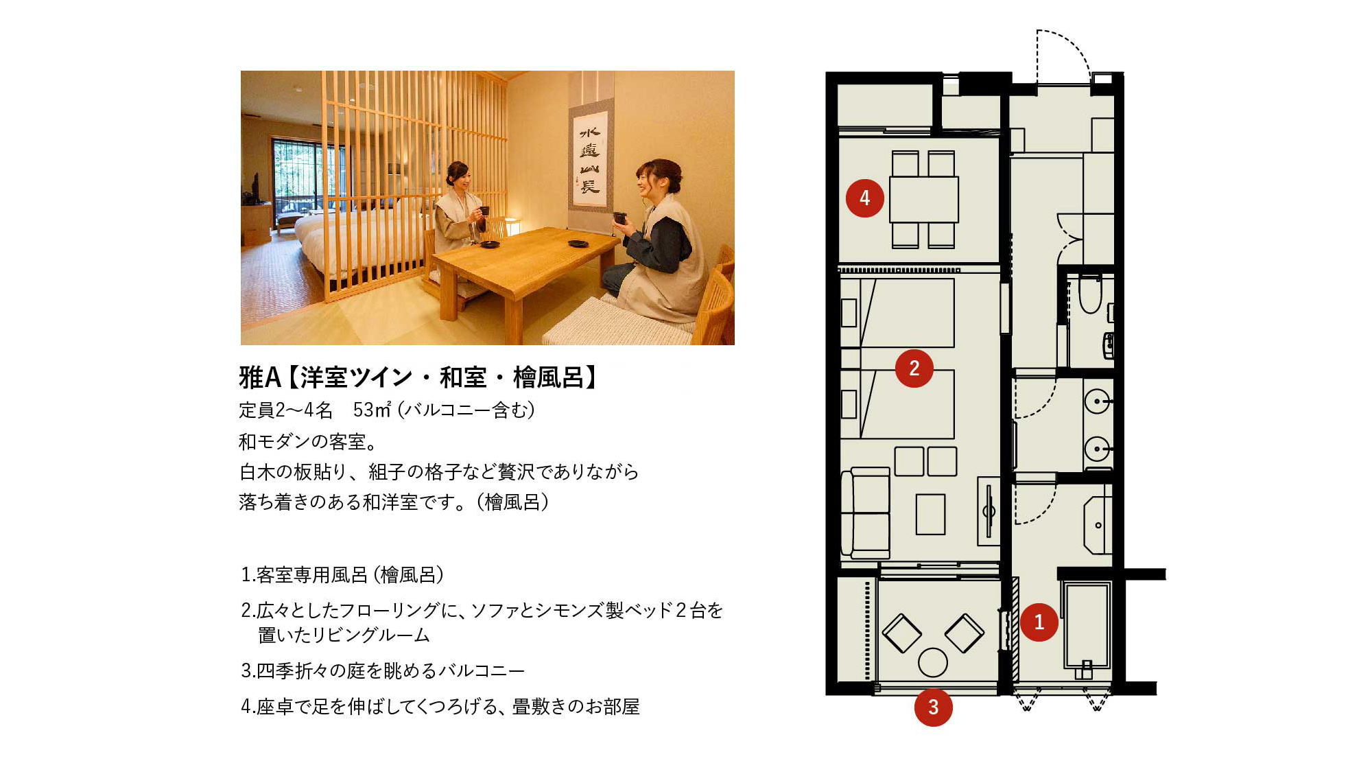 【檜風呂＋テラス付き】寛ぎ和室＆ツインルーム間取り図