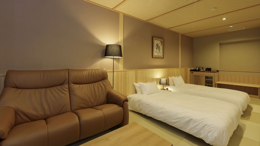 【檜風呂＋テラス付き】スタンダード和室ツイン / 和ベッドのあるスタンダードタイプの客室。