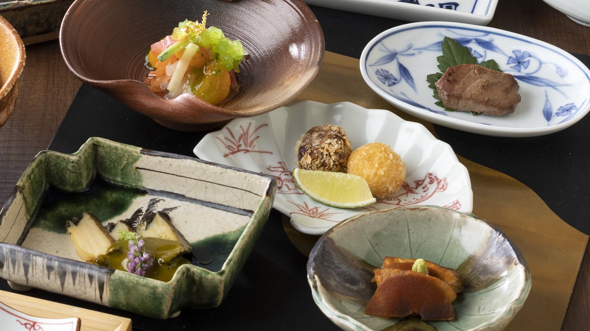 冬季特選創作会席：前菜　五種の味覚料理