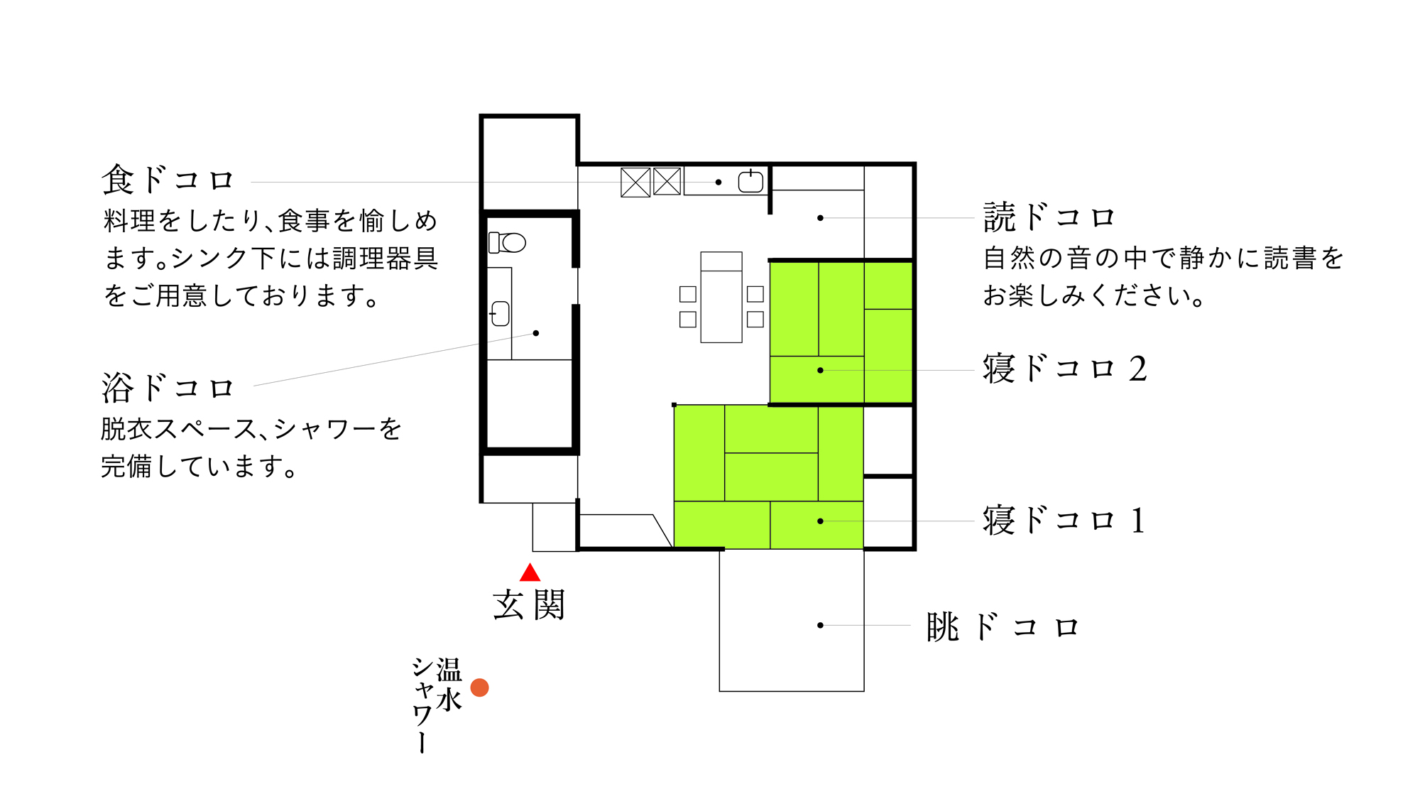 「時うつろう小屋組みの宿」平面図