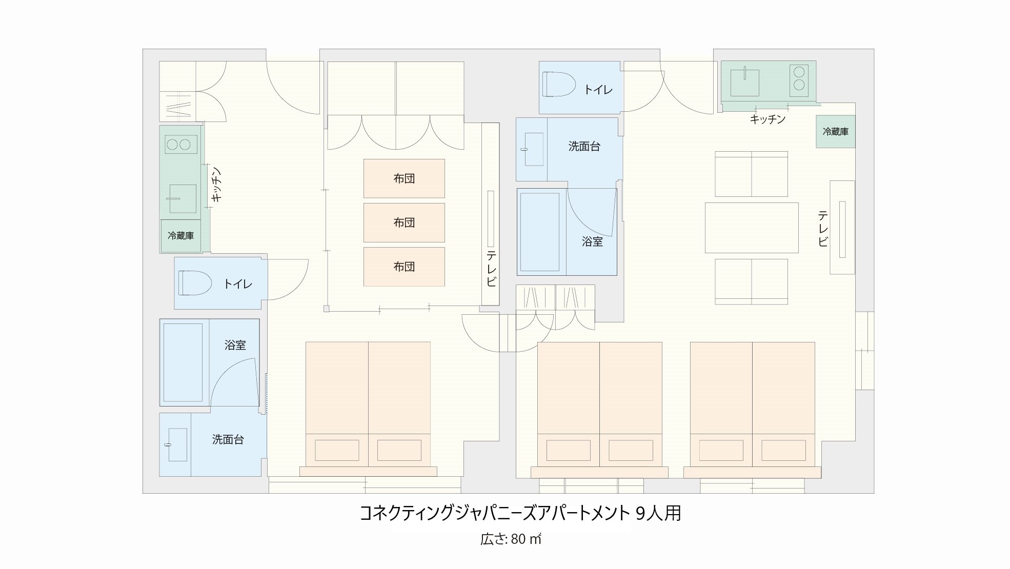 コネクティングジャパニーズアパートメント 9人用 間取り図