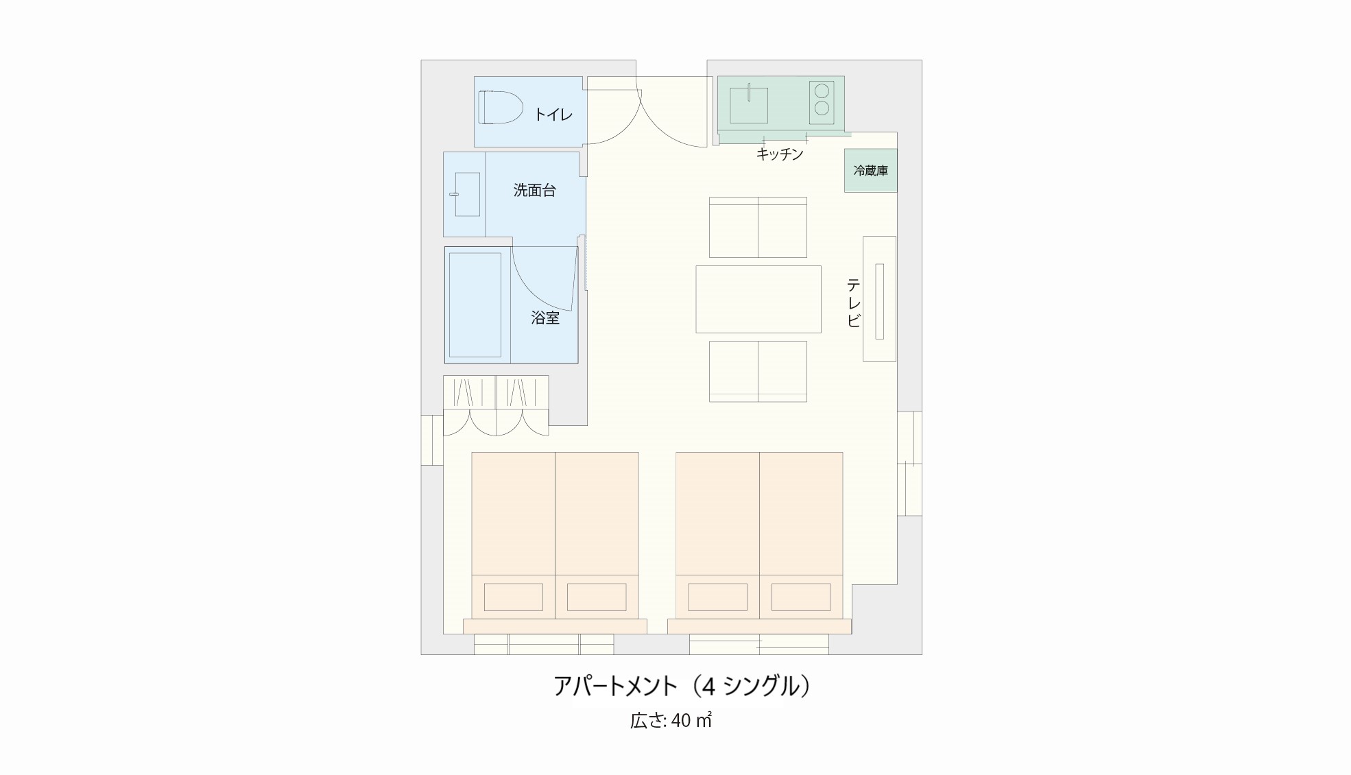 アパートメント（4シングル）間取り図
