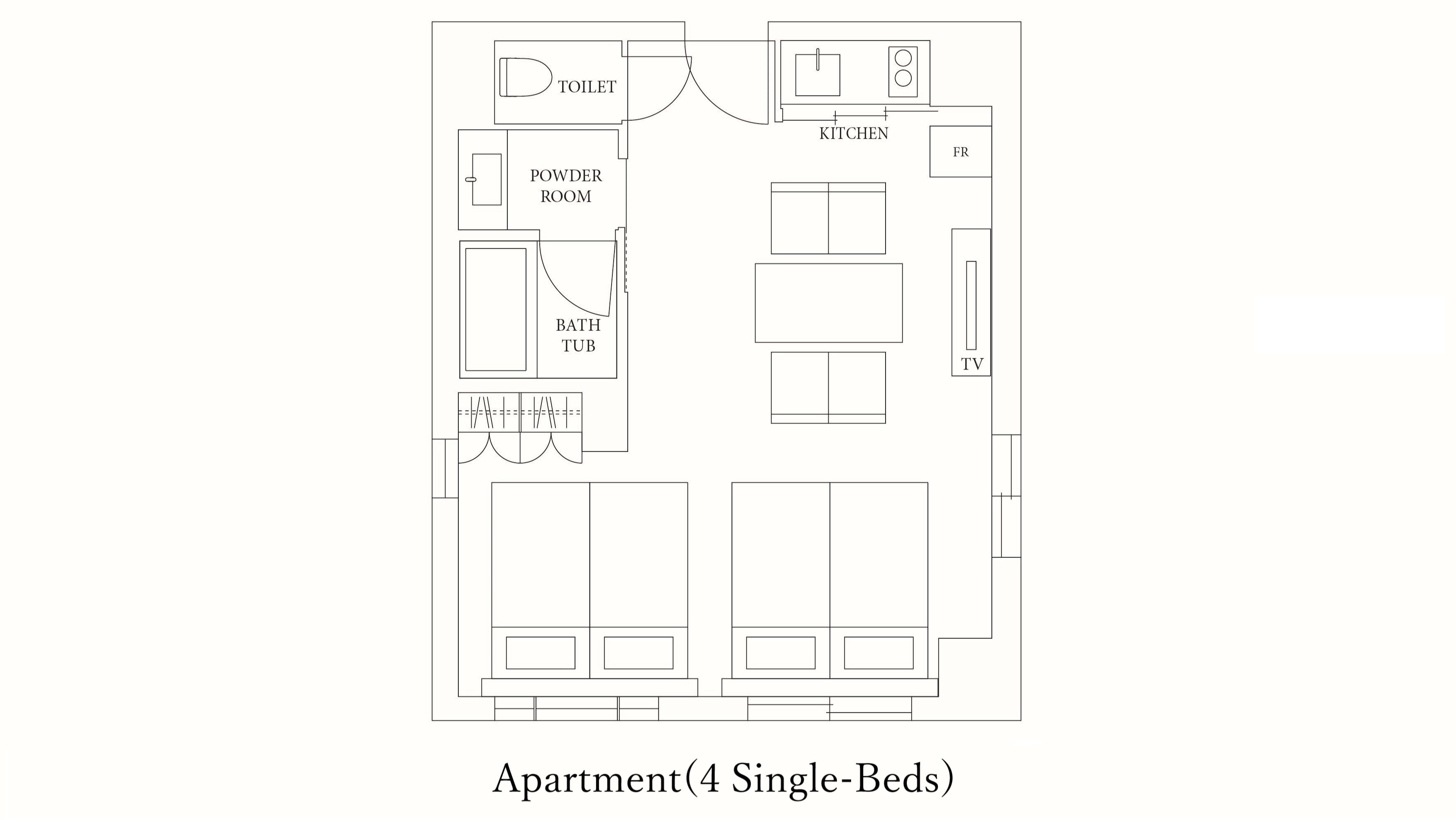 アパートメント（4シングル）間取り図