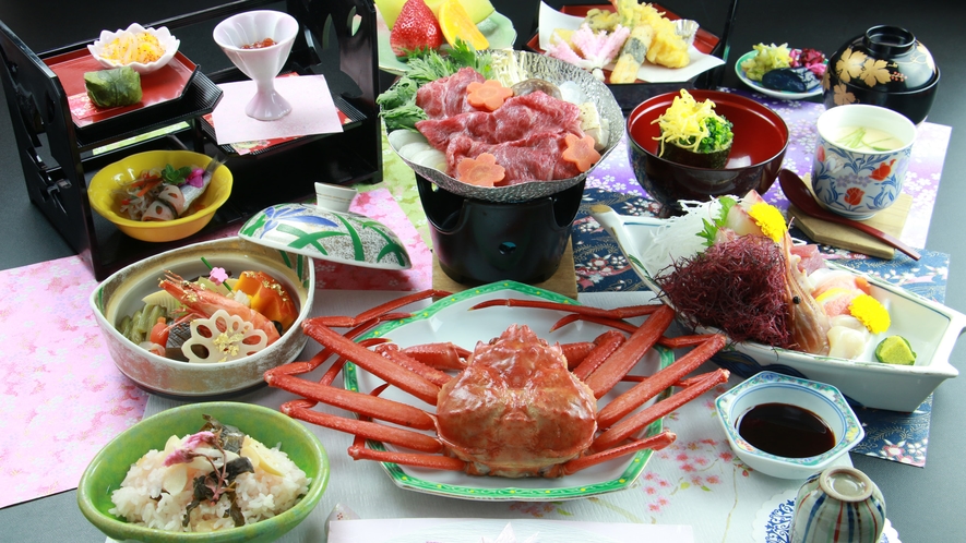 【夕食】メニュー一例。季節に合わせた旬の味をご用意しております☆