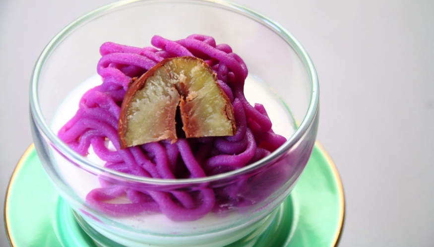 ☆【きのこ料理】デザート-パンナコッタ、紫芋のモンブラン