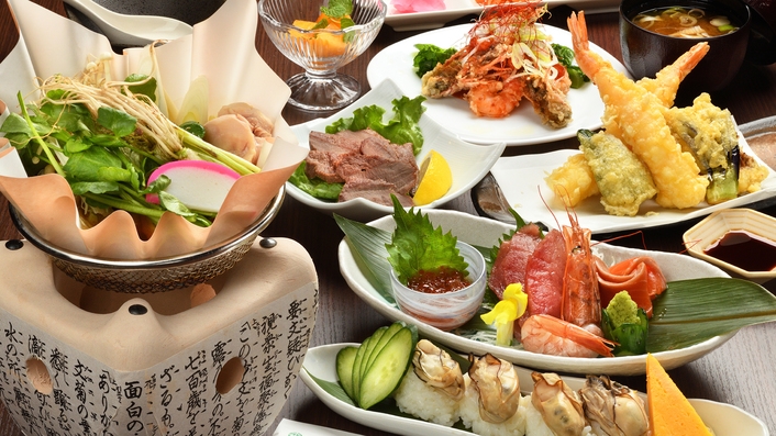【贅沢グルメ／2食付】＜鳴瀬の牡蠣・牛タンほか＞ 東松島の美味を、旅の想い出に♪