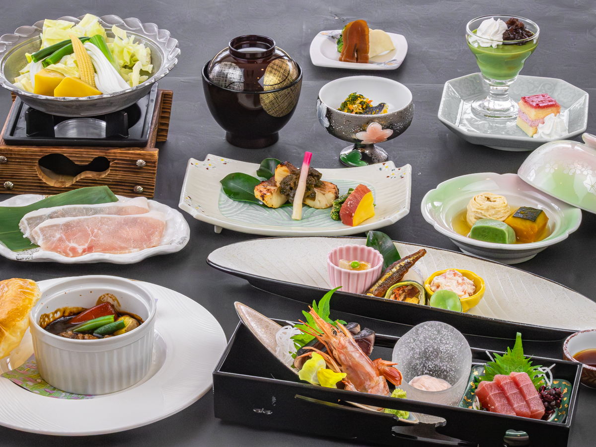 2025年5月6月《お献立の一例》旬の食材を活かした和洋折衷創作会席膳をご用意致しました♪