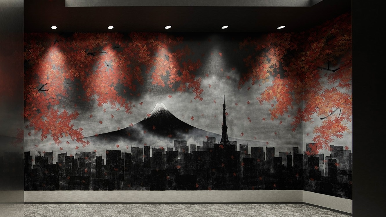【エレベーターホール】実力派アーティスト柏原晋平作の迫力あるウォールアートを展示　東京の四季を演出