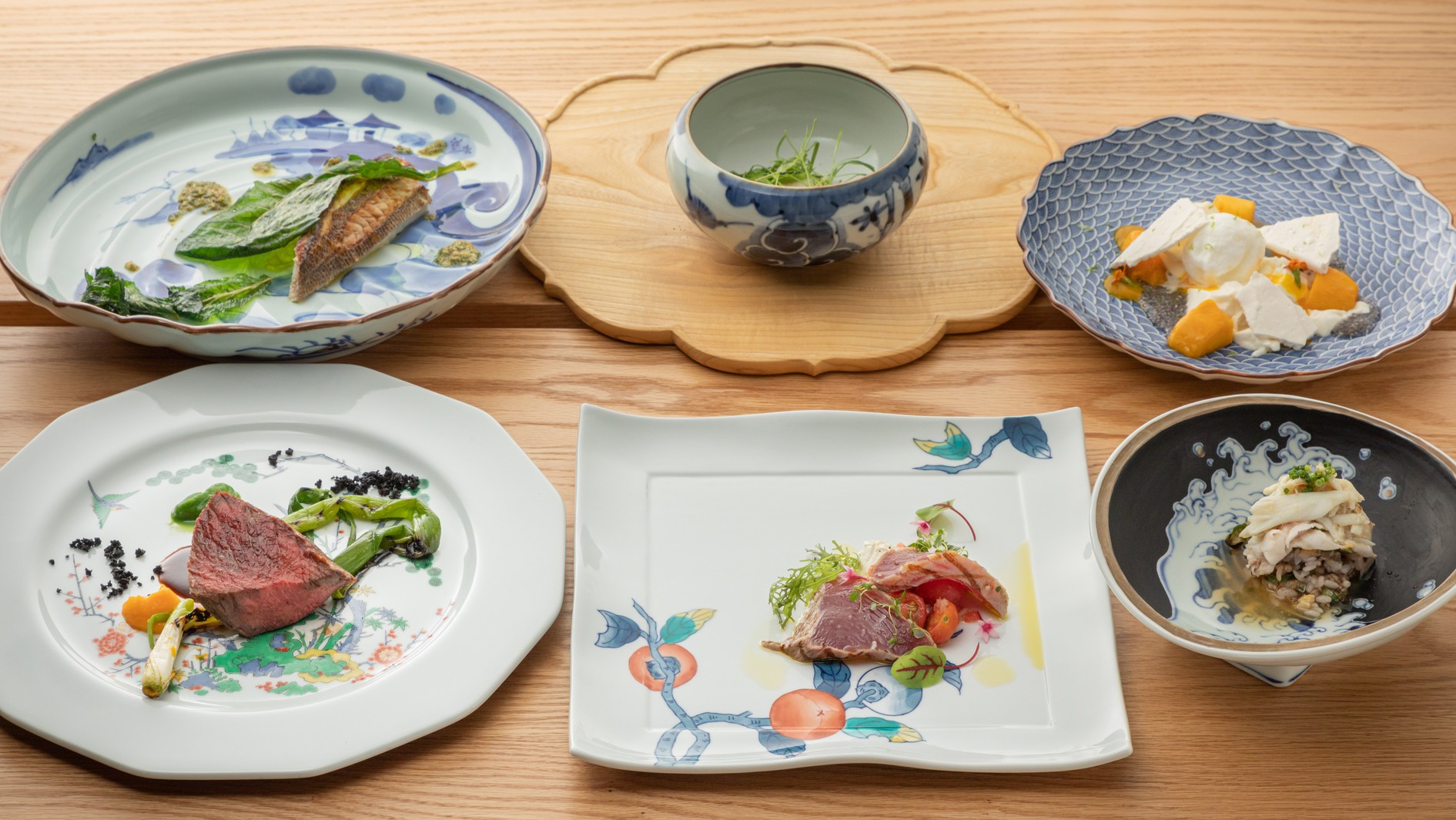 ディナーコース一例。内容は季節や食材の仕入れ状況に応じて変更いたします。