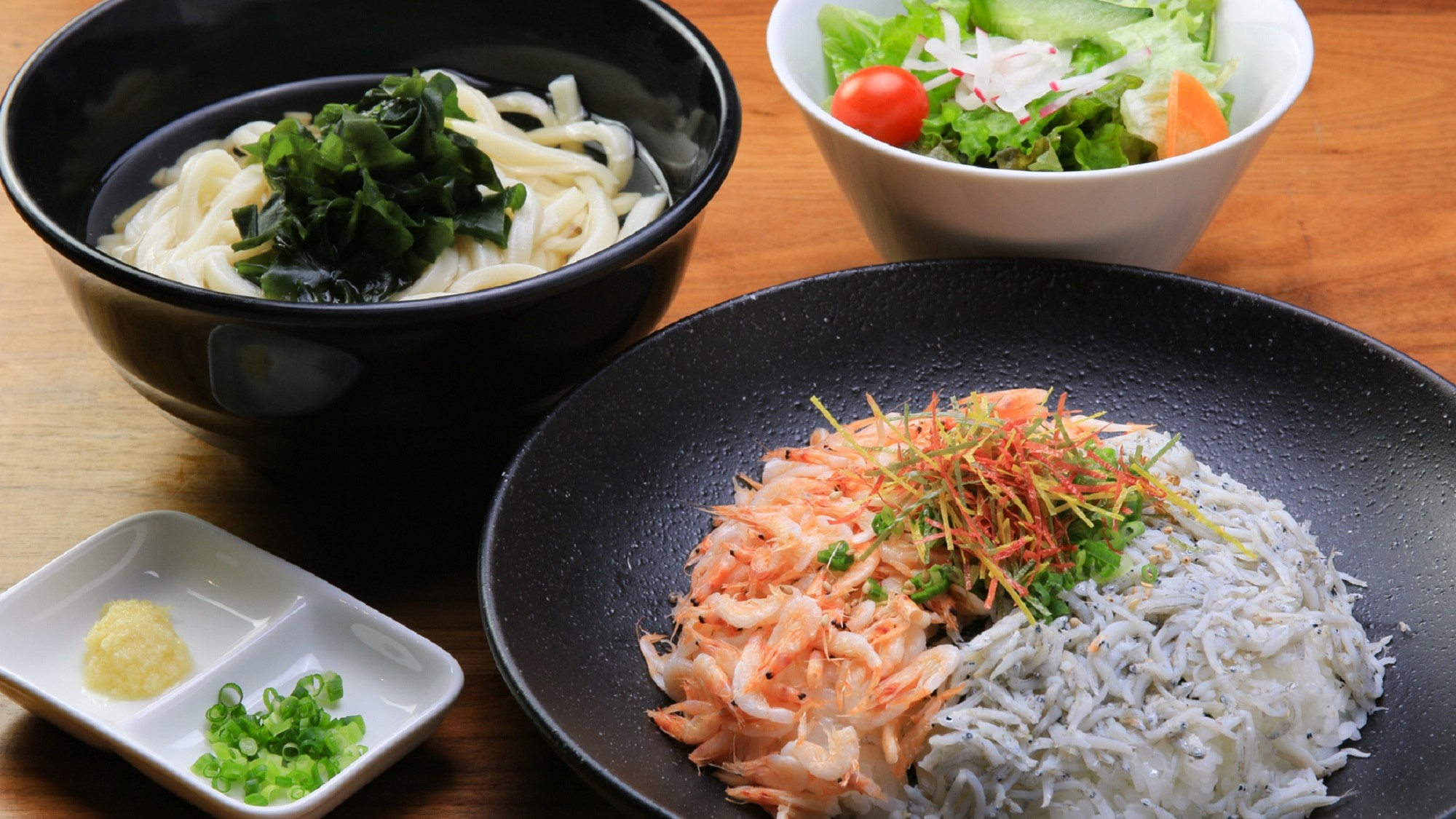 夕食付プラン＜桜海老としらすの二食丼とうどんセット　藤沢野菜サラダ付＞