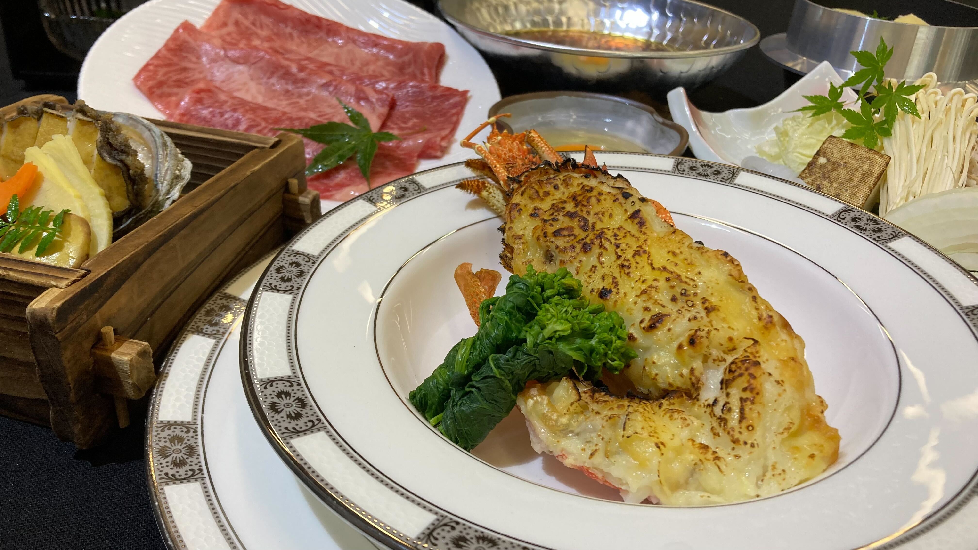 春　特撰御膳　伊勢海老グラタンとすきやき