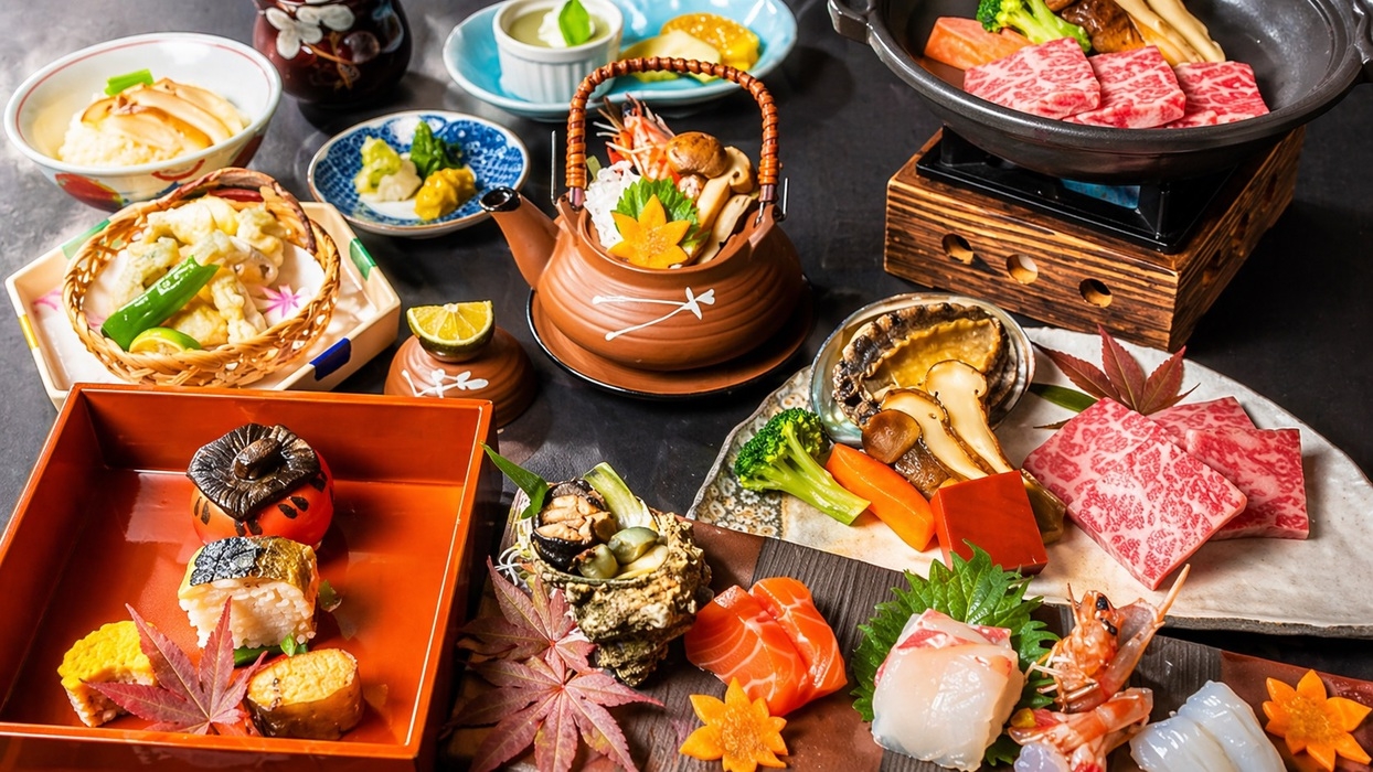 【極み会席】近江牛肩ロース×鮑の鉄板焼き！琵琶湖産食材で四季を味わうコース料理 ＜1泊2食＞