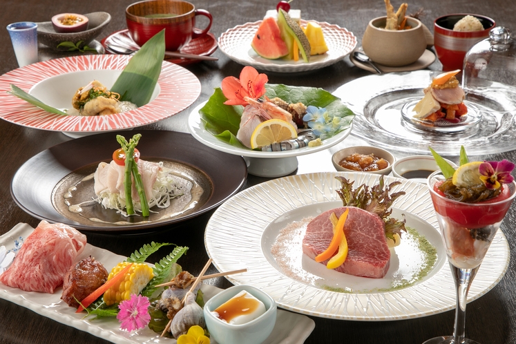 【離れ・ 記念日プラン】創作懐石 ・黒豚しゃぶしゃぶかＡ５ランク牛ステーキをチョイス