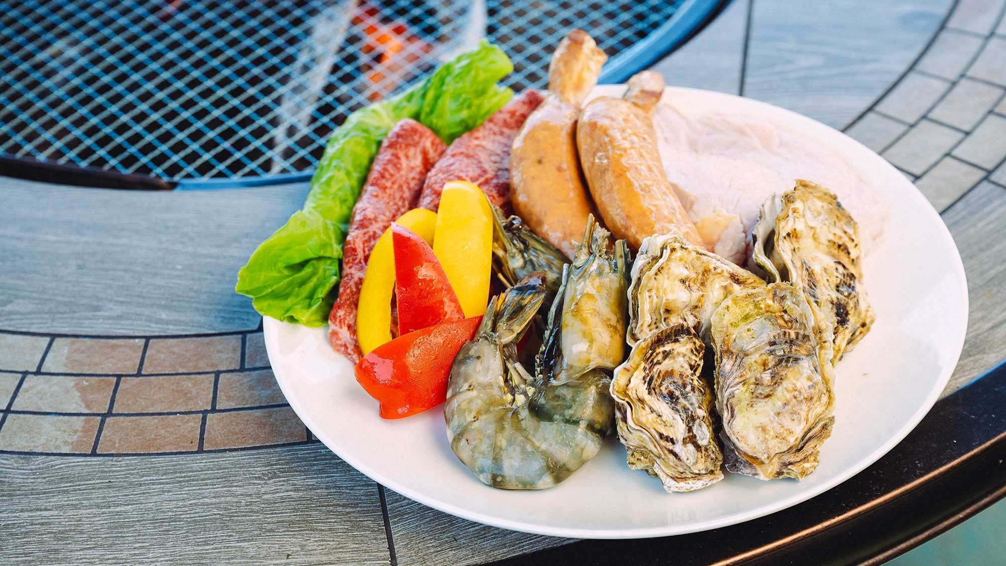 【BBQ『彩』プラン】黒毛和牛や牡蠣を楽しめる食材付！準備不要・手ぶらで気軽にグリル料理（2食付）