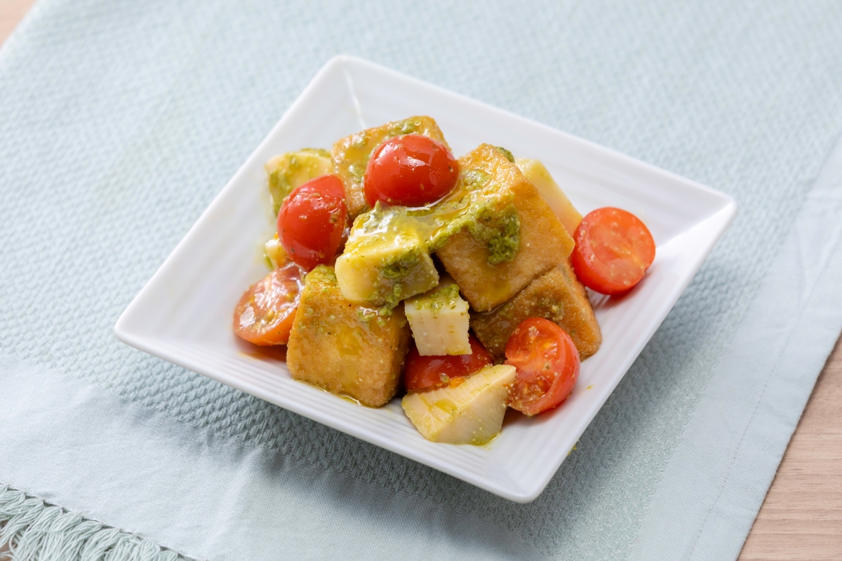 【朝食　春メニュー】タケノコと厚揚げのジェノベーゼ