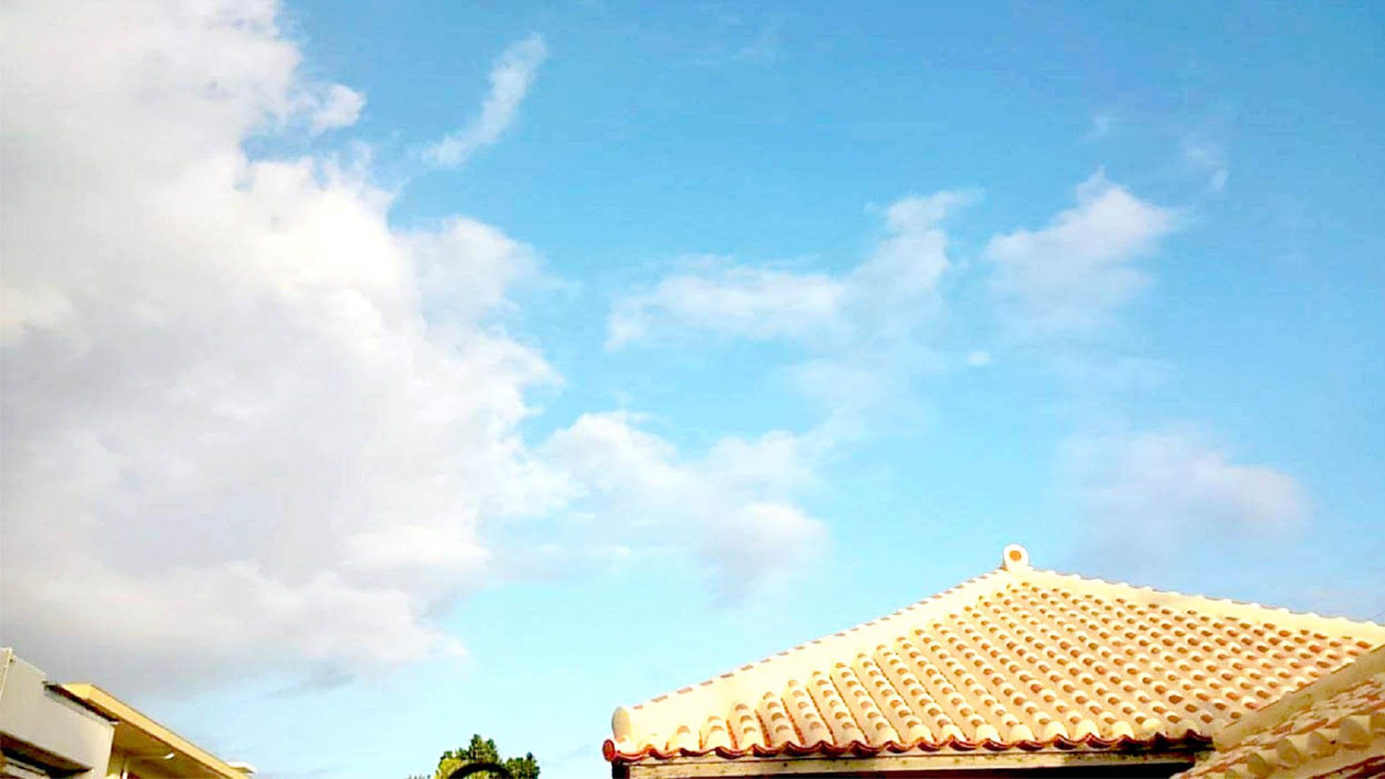・青い空に映える沖縄らしい昔ながらの赤瓦屋根