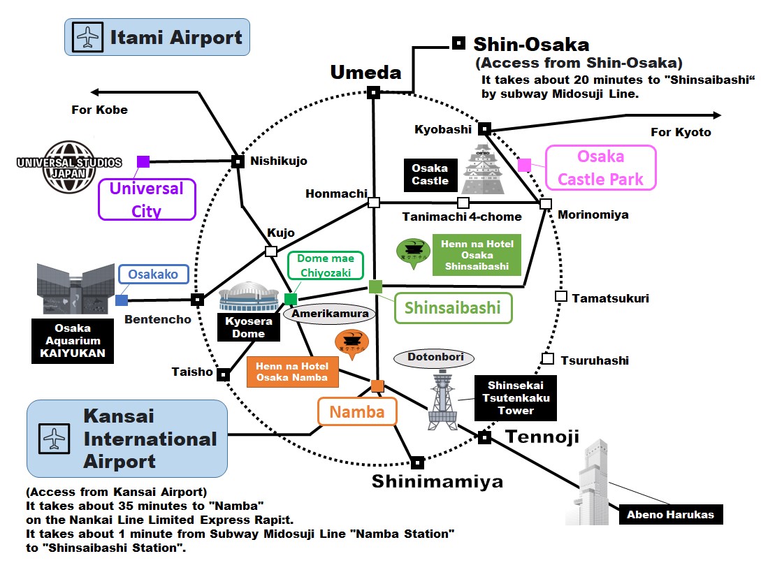 Access Map to Famous and Popular places in Osaka