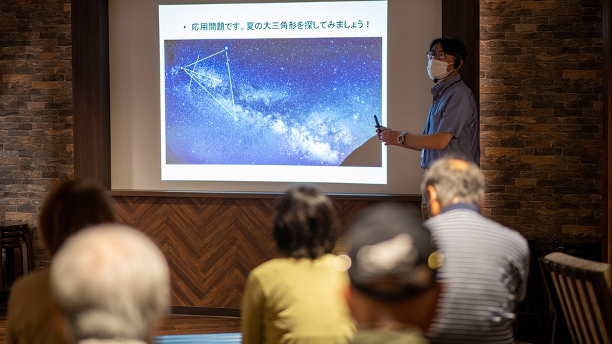 【星の時間】雲がなければ星空見学ツアーも：プロによる星座解説で、お子様から大人までお楽しみ頂けます。