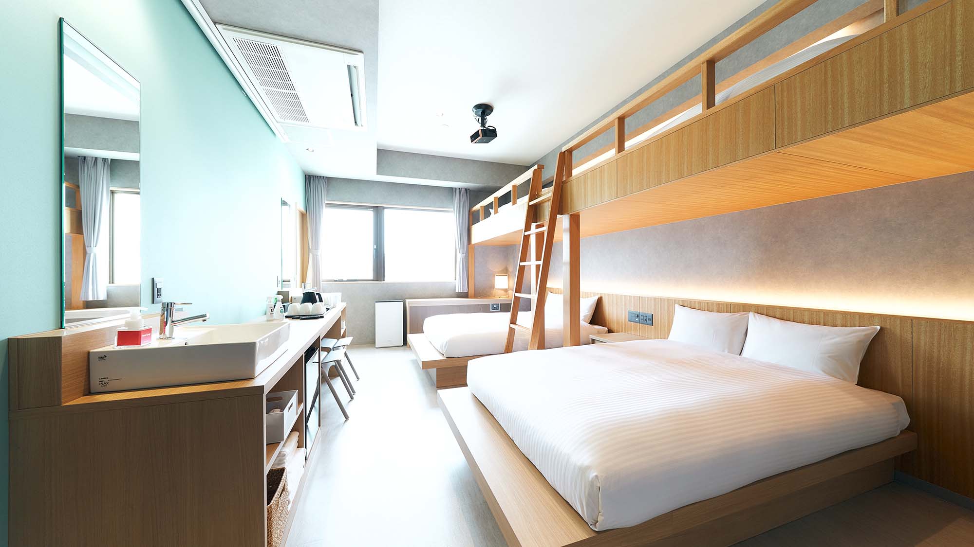 ・バンクベッドルーム/爽やかなグリーンを基調としたお部屋は、28平米の広々設計！