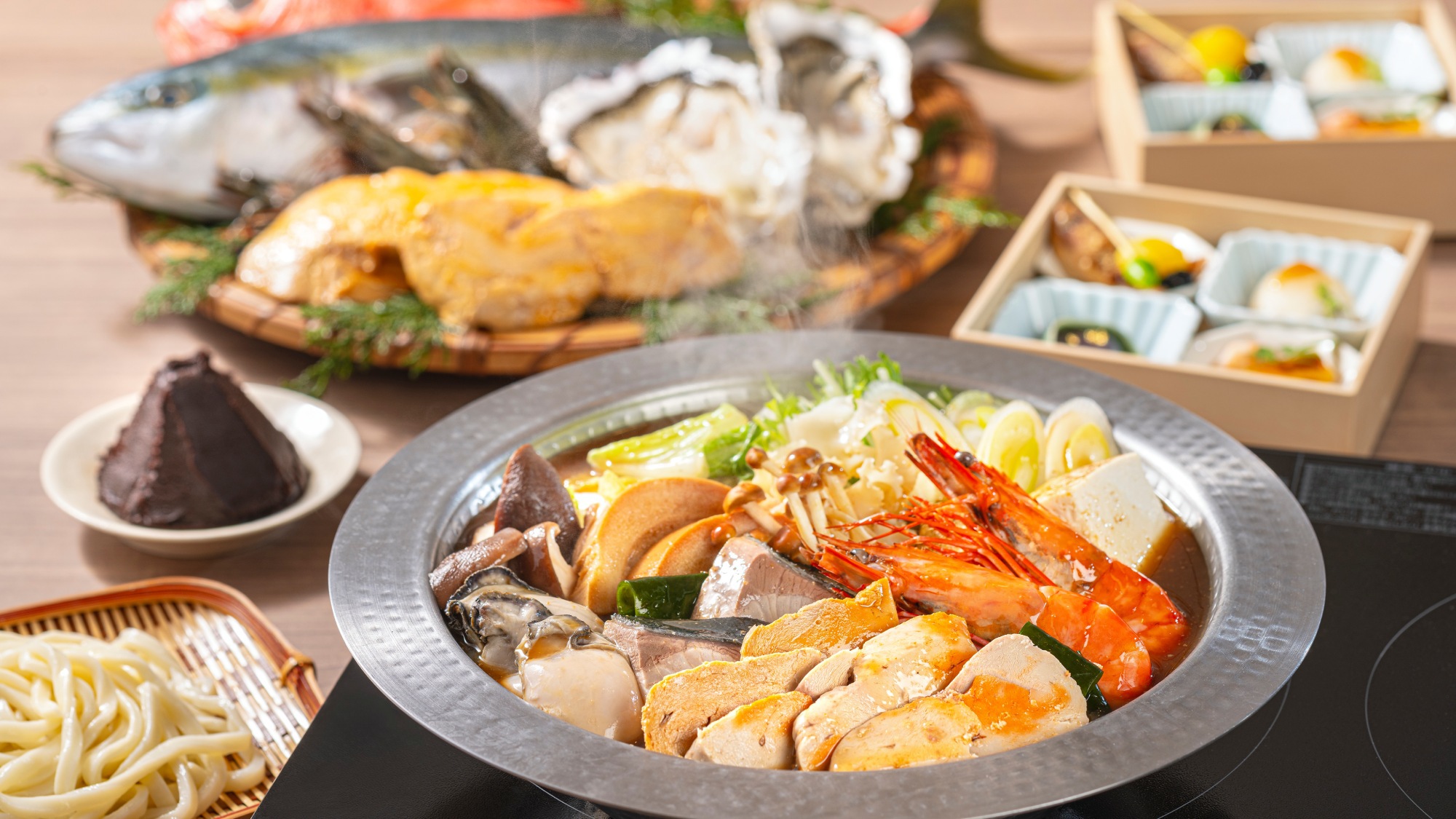 海鮮味噌なべ・すき焼き！選べる夕食＆フレンチトースト★全室天然温泉あり（夕朝付）※1〜5名用