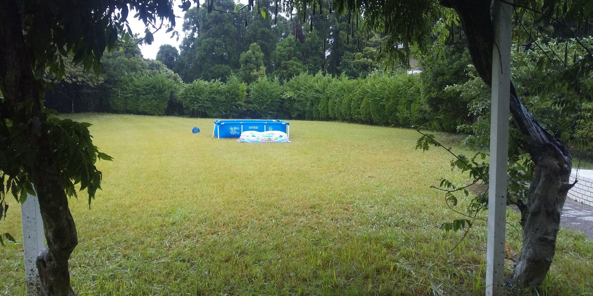 簡易プールと子供用プールを置いて