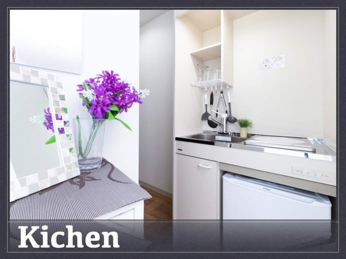 ミニキッチン、調理道具揃っています。