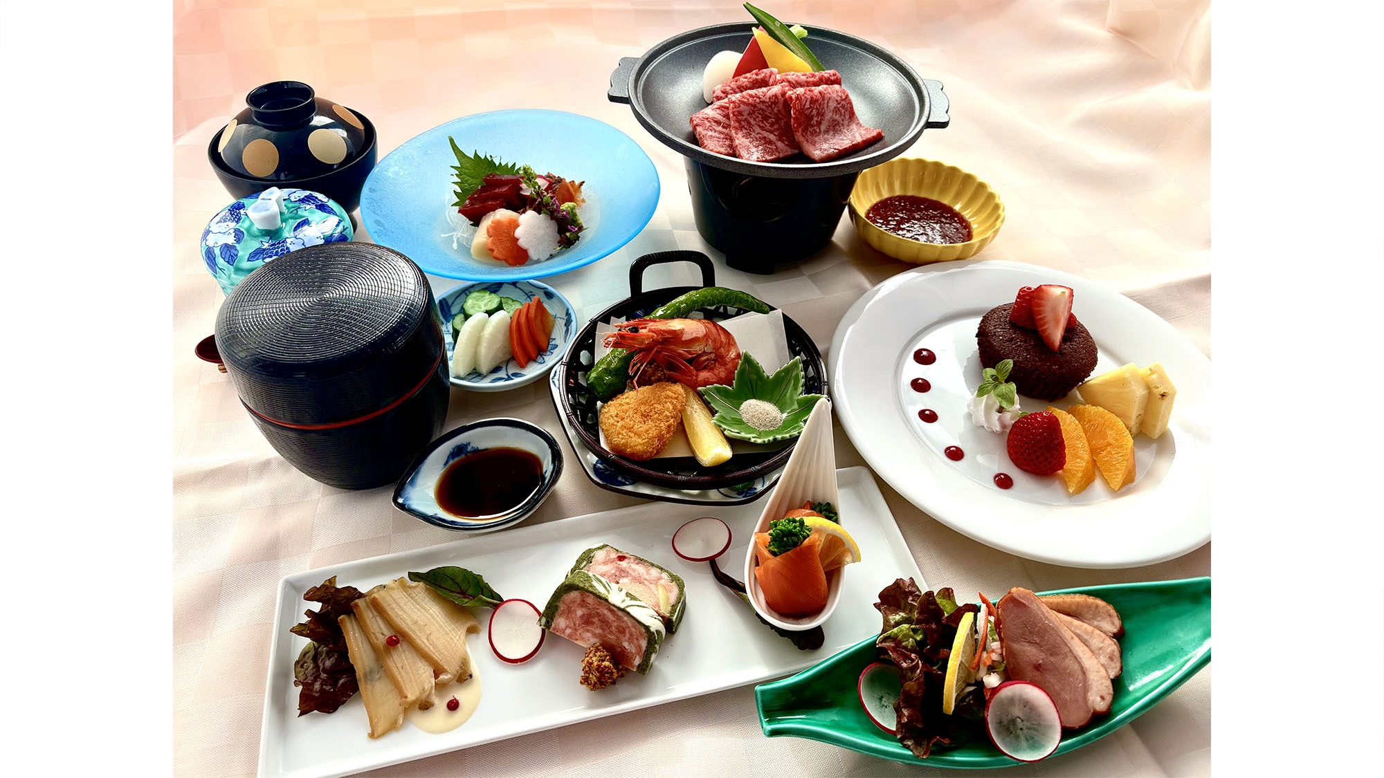 【贅沢ディナー／2食付】黒毛和牛か海鮮の逸品！メインデッシュを選べる夕食◆シャトレーゼスイーツ付