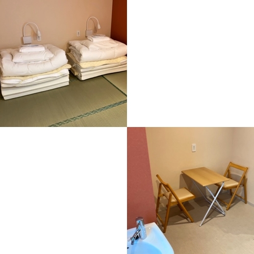 ■和ツインルーム（シャワー・トイレ共用）／畳にマットレスとお布団を敷いてお休みただけます