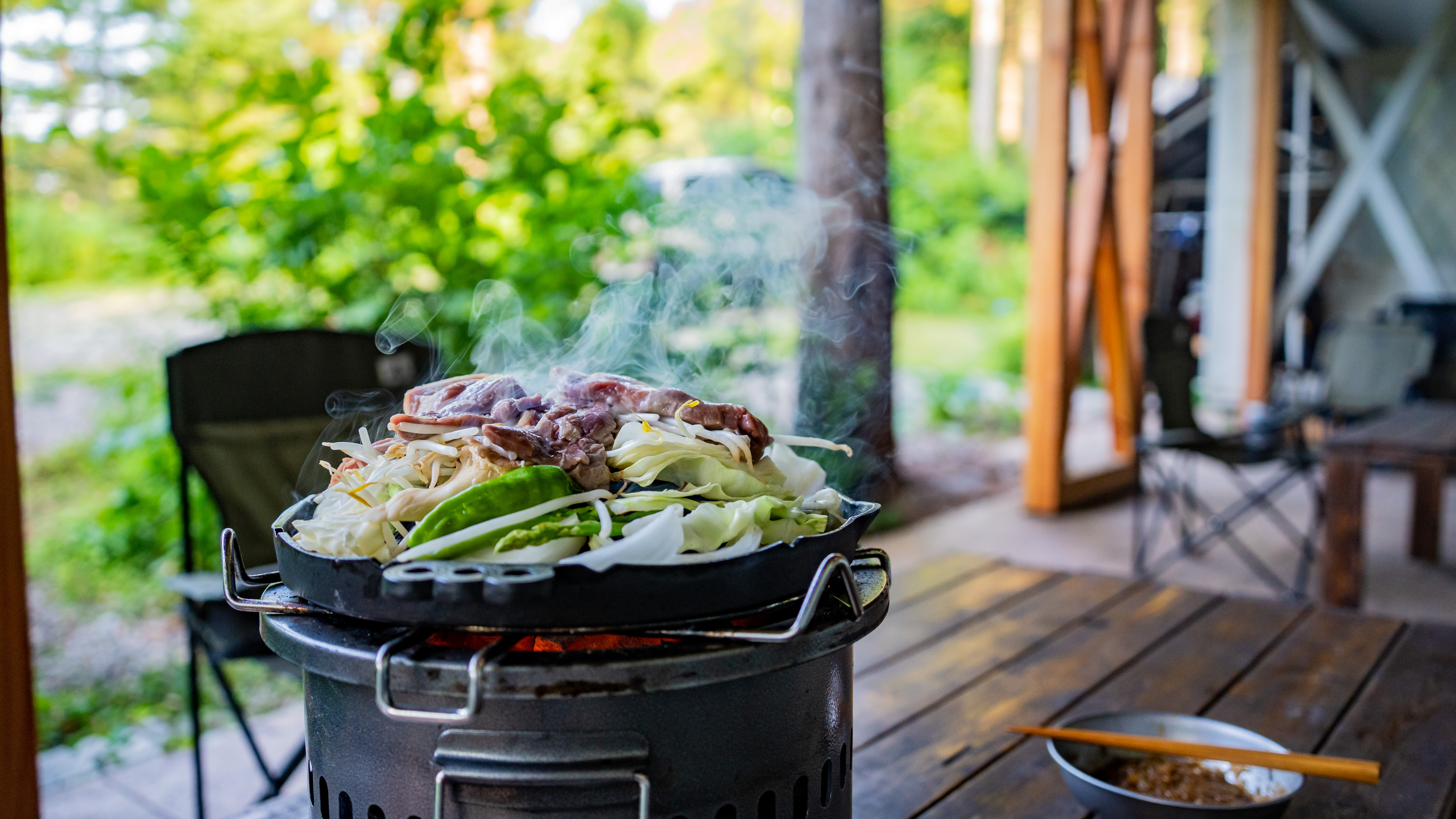 BBQテラスで炭火ジンギスカン