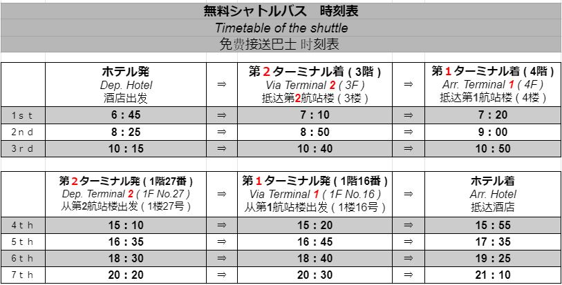 シャトルバス時刻表