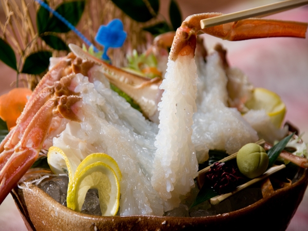 近港水揚げ【タグ付き活ガニ】1人1.5杯の贅沢プラン【貸切風呂無料・外湯めぐりパス付】 