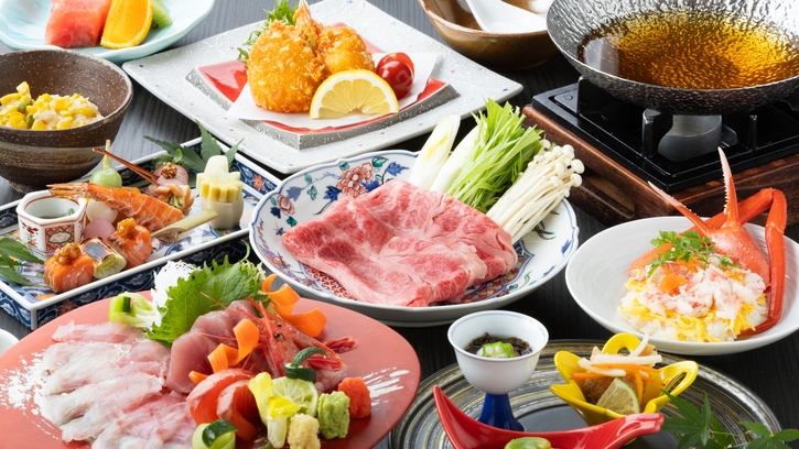 【早割90】昨シーズン料金でご案内★日本海の幸×但馬牛の「但馬会席」【貸切風呂無料・外湯巡りパス付】
