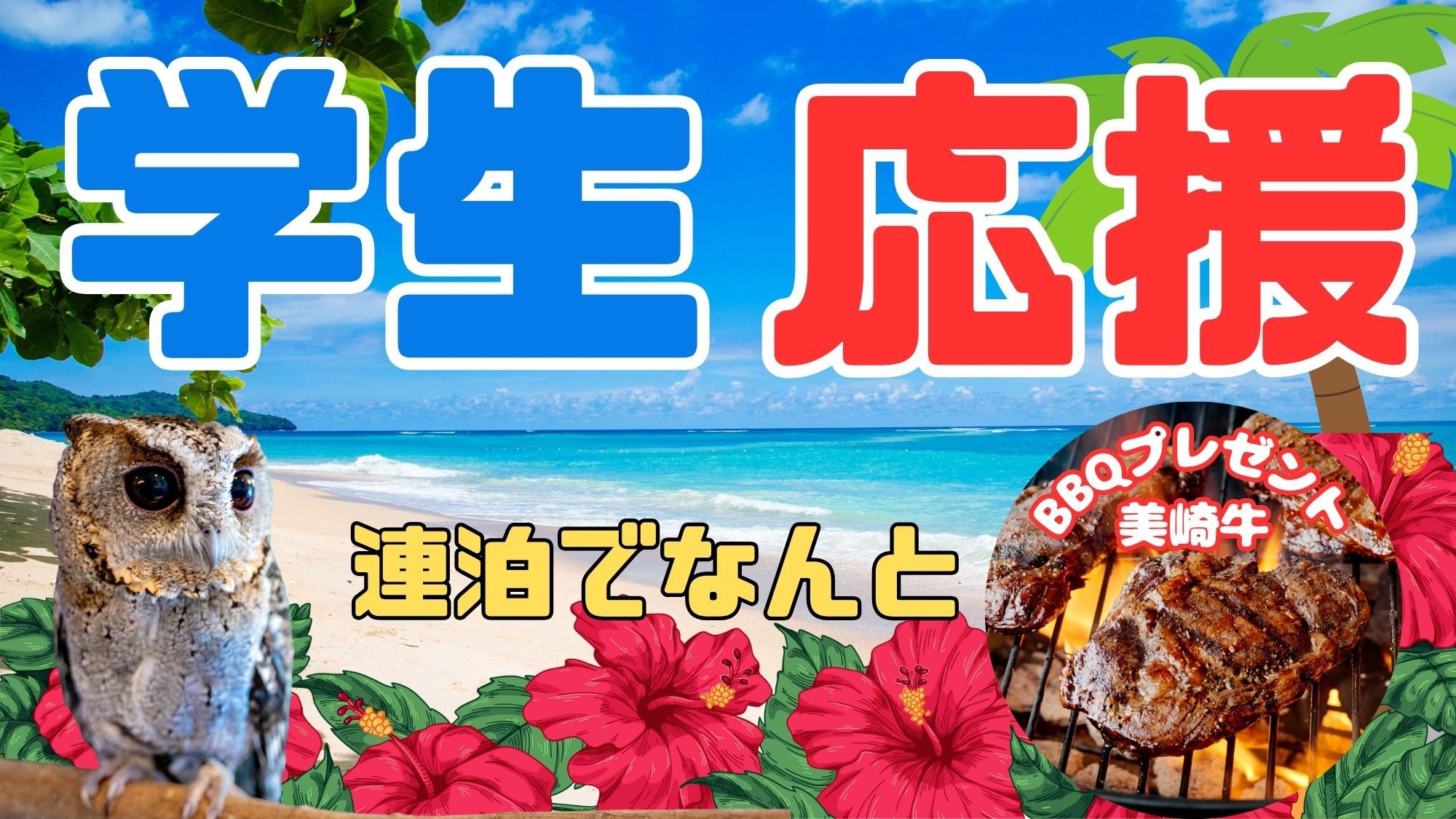 【学生旅行応援プラン】（大学生・専門学生限定）2泊以上のご宿泊でBBQディナー1回付(素泊まり)