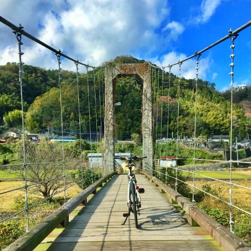 こんなつり橋をeBikeで渡るドキドキ感を体験できるのも伊豆だけかも？