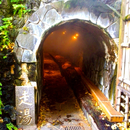 日本でも珍しい横穴式源泉で日本三大古泉の一つ「走り湯」（当館から車で約10分）